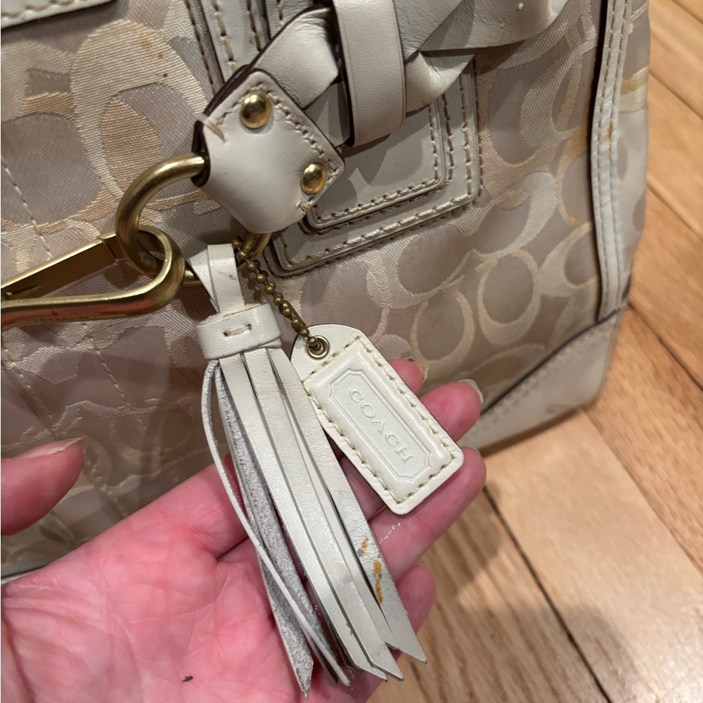 Coach Cream and White Signature Satchel - Picture 3 of 7